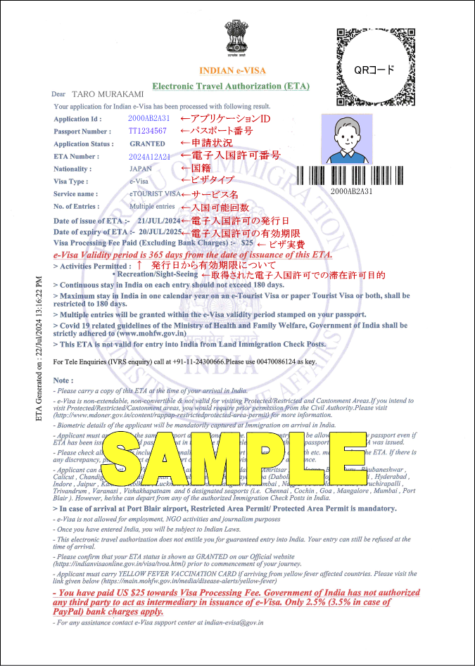 インドe-visaのサンプルとevisaの見方